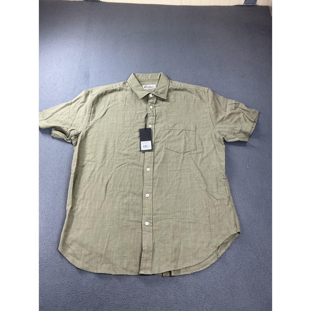 California Shirt Co. Shirt Mens L Green Cotton Spandex Short Sleeve Button Up